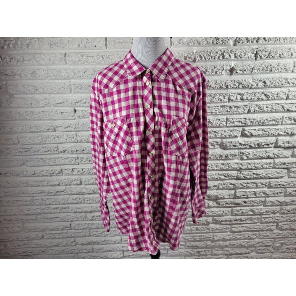 Bit Bridle Womens Top 2X Plus Long Sleeve Purple Plaid Pockets PLA142E